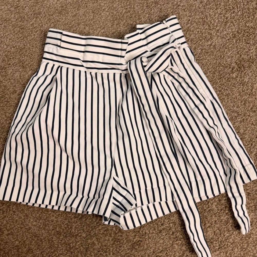 Zara Women's High Waist Striped Paper Bag Shorts